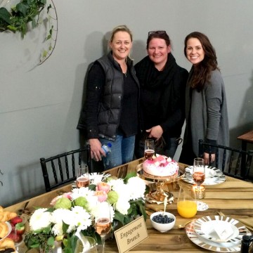 Styling it up with 2016 Blockheads Julia & Sasha.  The Block challenge - Design and build a dining table complete with themed styling for an Engagement Brunch. Our table florals and simple Ivy heart adorning the wall.